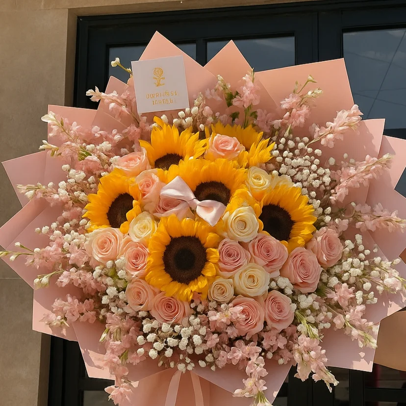 Fusión Perfecta - Ramo de 36 rosas y 6 girasoles